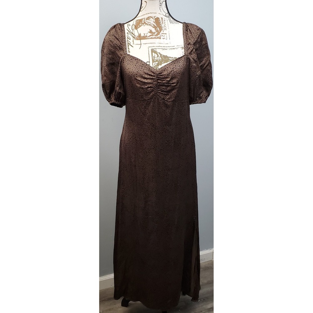 Madewell Dress Womens 4 Brown Black Coffee Speckled Puff Sleeve Smocked Back